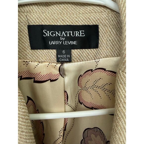 Signature by Larry Levine 6 wool blend tan beige brown blazer gold speck satin - Picture 7 of 7